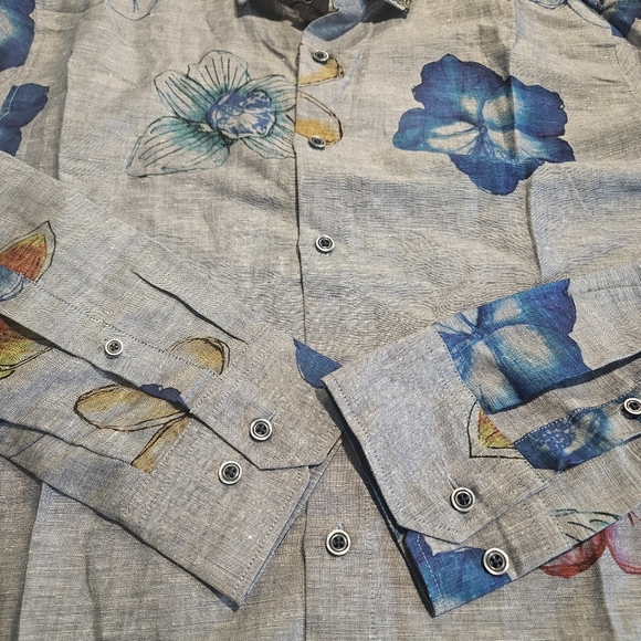 Mens Haupt Germany XL Woven Linen Cotton Button Down Shirt Floral Modern Fit NWT - Picture 6 of 14